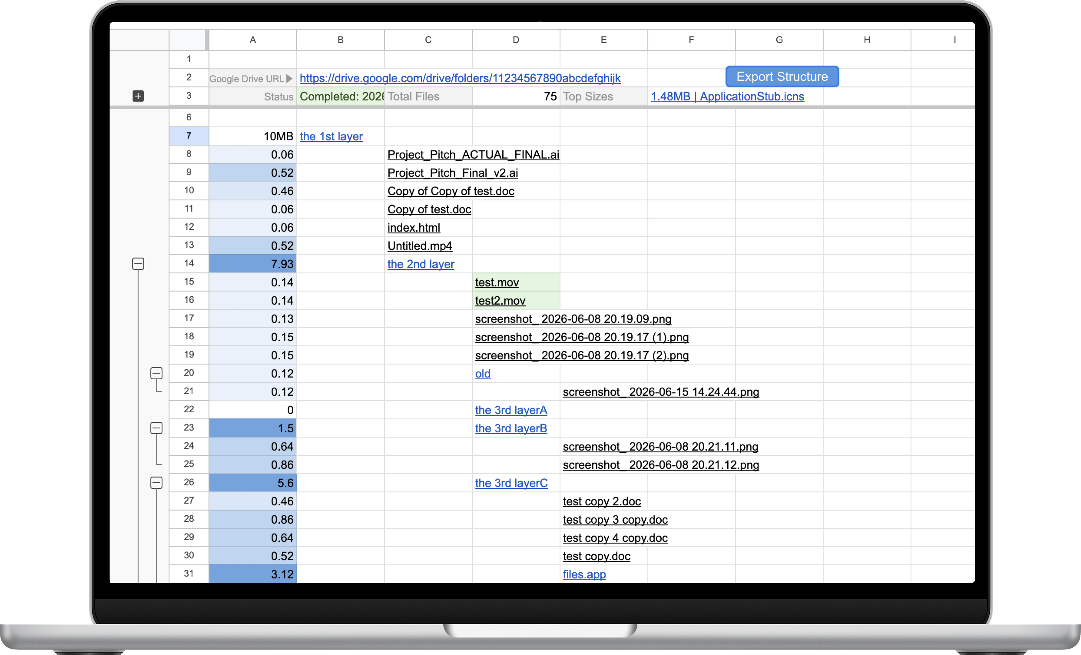 GDrive To Sheet running inside Google Sheets on a MacBook Air