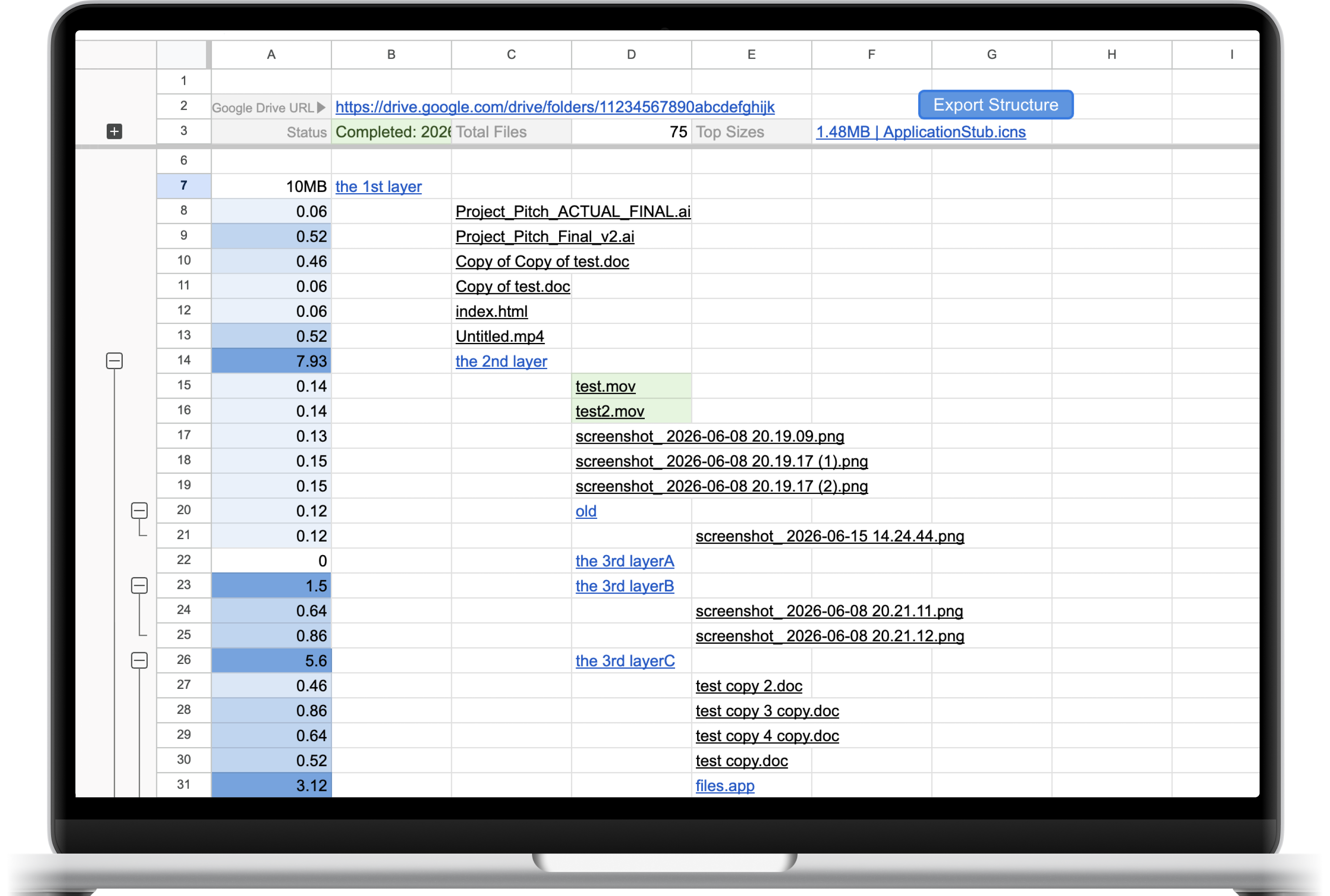 GDrive To Sheet tree hierarchy export inside Google Sheets