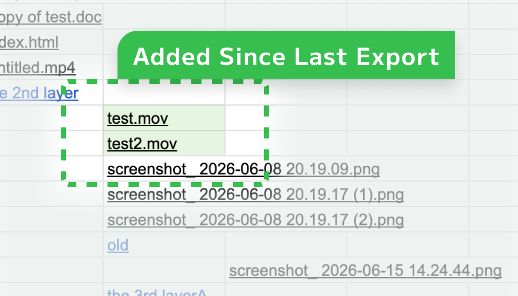 New files highlighted in Google Sheets after folder export