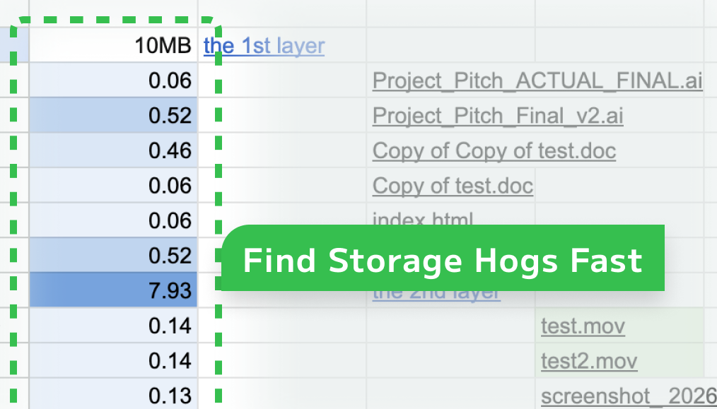 Storage usage heatmap in Google Sheets